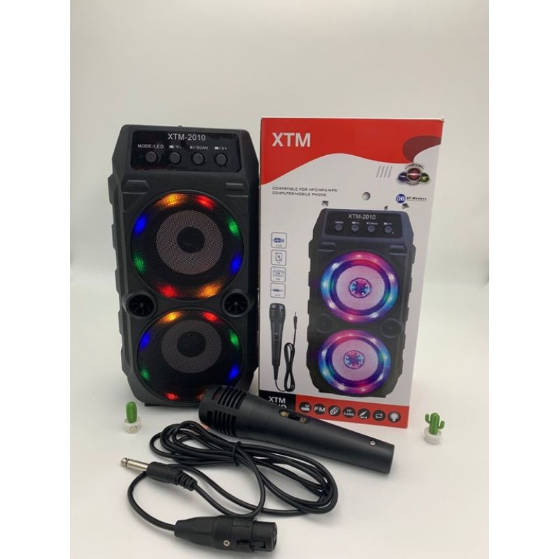 Speaker Wireless Bluetooth Karaoke XTM - 2010 LED Bonus Mic Kabel Karaoke Speaker Bluetooth Portable Bass