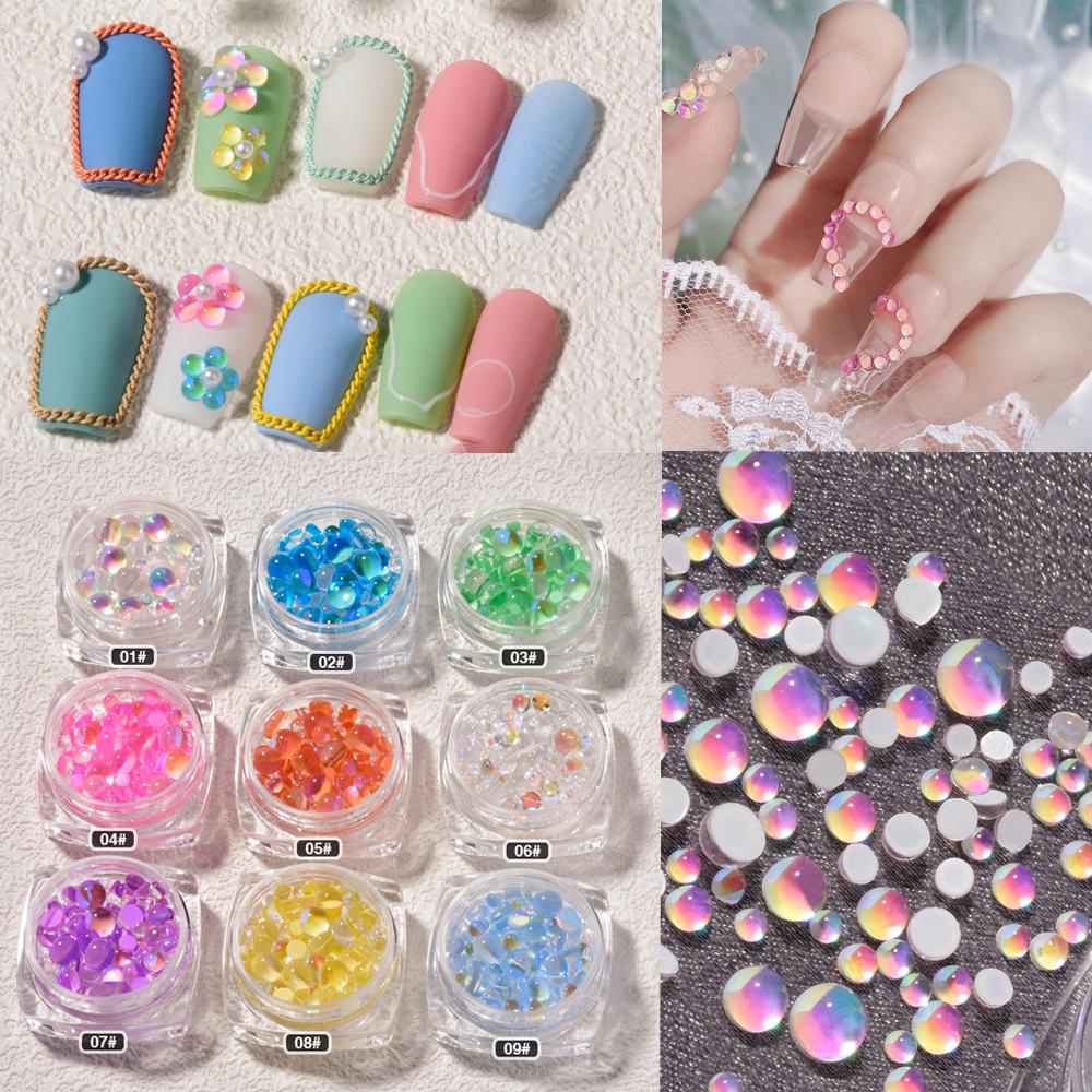 Chookyy 1kotak Kuku Rhinestones Nail Aksesoris Perlengkapan Warna Permen Wanita DIY Manicures Mermaid Dekorasi Kaca Bulat