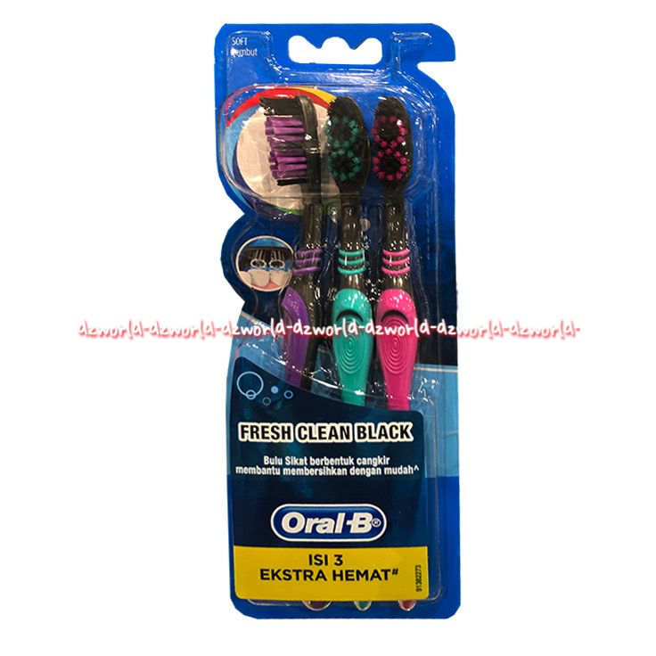 Oral-B Fresh Clean Black 3pcs Toothbrush Sikat Gigi Untuk Sela Gigi OralB Oral B Tooth Brush Black