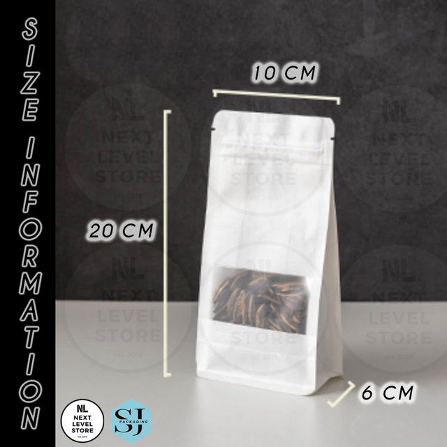 Standing Pouch 10x20+6cm White 8 Seal Shape Kraft Paper Ziplock