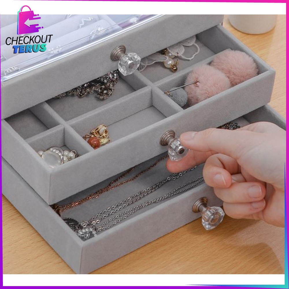 CT K21 Rak Perhiasan dengan 3 Laci Serbaguna Kotak Penyimpanan Kalung Cincin dan Gelang Jewelry Box Organizer