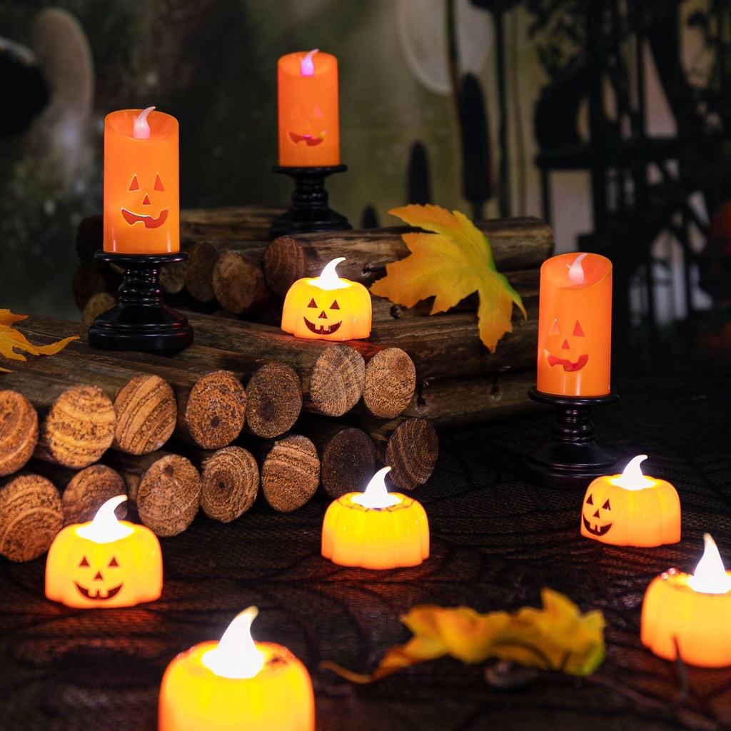 Lampu Lentera Lilin LED Bentuk Labu Hantu Untuk Perlengkapan Halloween