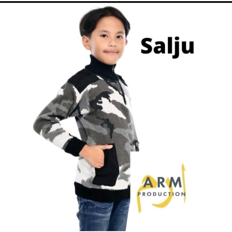 switer rajut anak loreng army