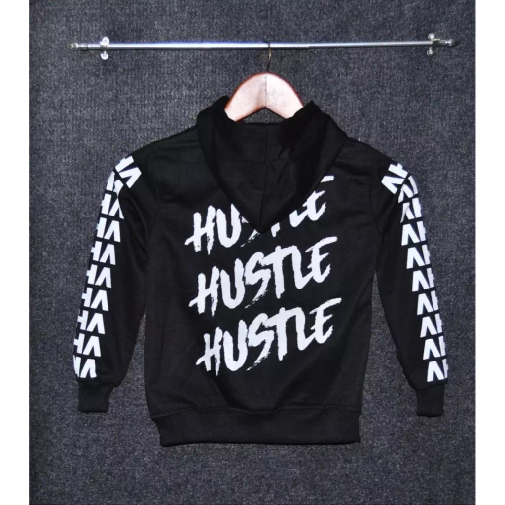 JAKET ANAK SWEATER HOODIE SABLON AHHA HUSTLE KEKINIAN TERBARU BAHAN FLEECE USIA 2TAHUN SAMPAI 12TAHUN LAKI LAKI PEREMPUAN