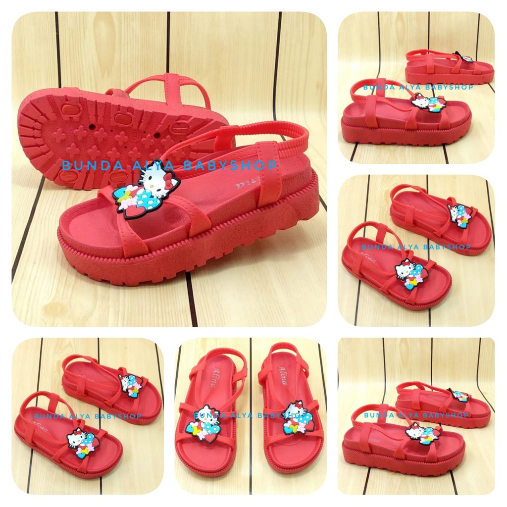 Sandal Anak Perempuan Jelly Usia 4 5 6 7 Tahun MERAH - Sandal Anak Cewek Heels Tali Size 28 - 35 Karet Anti Licin