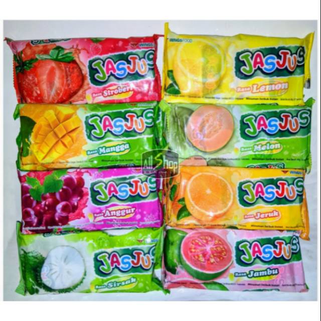 

JASJUS All Varian isi 10 Sachet Jas Jus Rasa Stroberi Lemon Mangga Melon Anggur Jeruk Sirsak Jambu