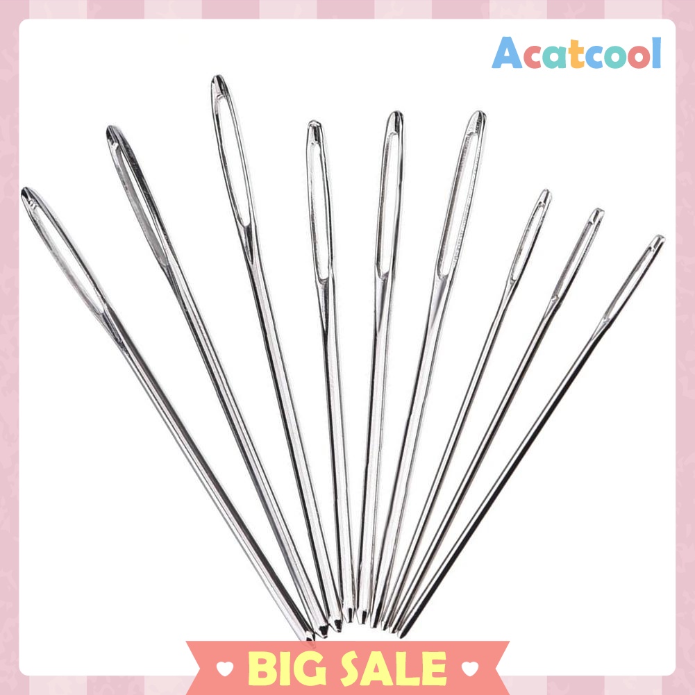 9pcs Large Eye Metal Needles Cross Stitch Knitting Crochet Hook Set Kit