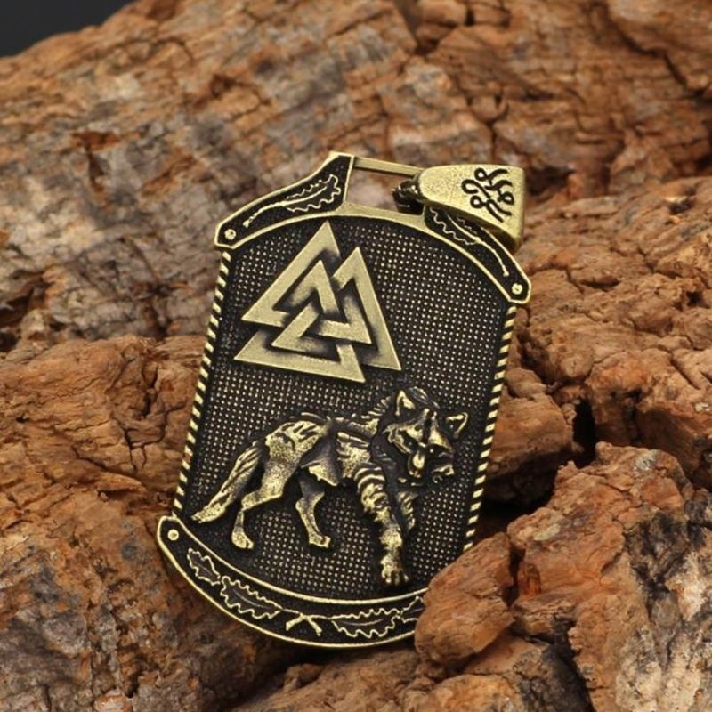 Kalung Liontin Desain Odin Wolf Valknut Gaya Vintagenordicpunk Untuk Pria