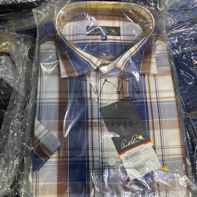 kemeja arnold palmer pria cowok laki garis kotak motif corak kuliah kerja kantor kasual formal