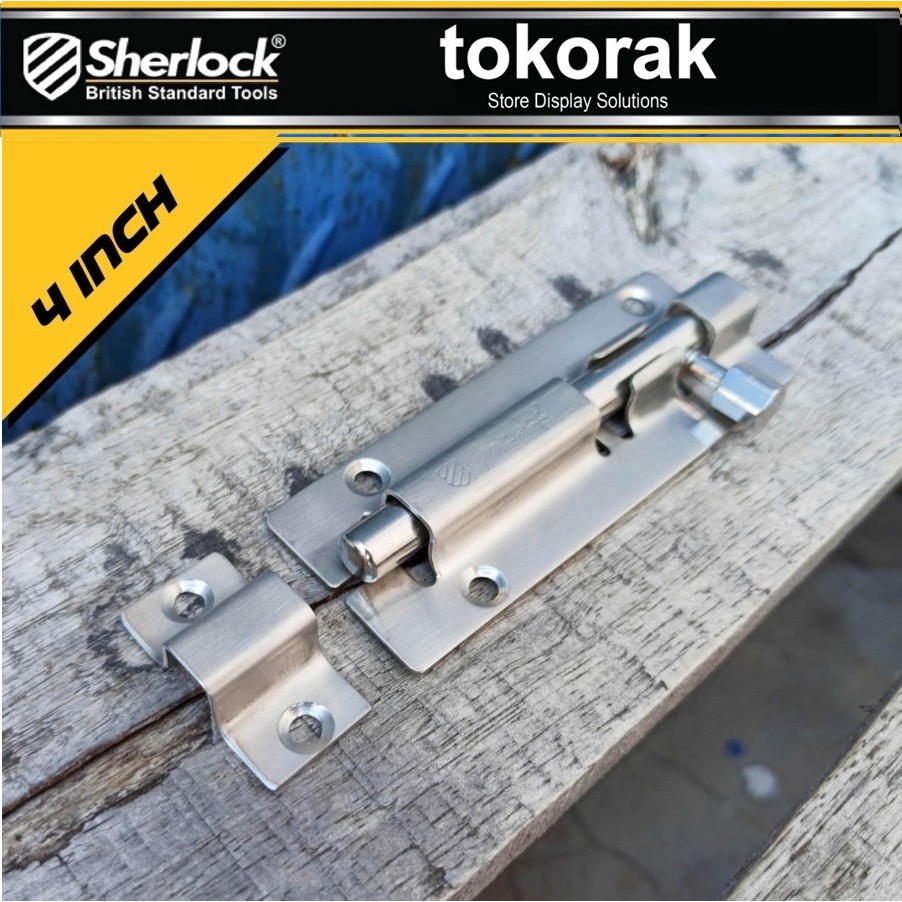 GRENDLE PINTU STAINLESS 4 INCH SHERLOCK - SLOT KUNCI PINTU - JENDELA