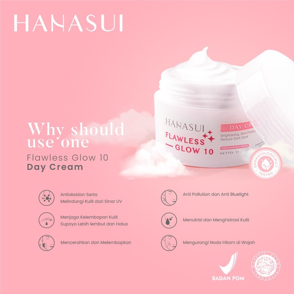 Hanasui Flawless Glow 10 Day Cream 15GR - Hanasui Skincare - Glowing - Cream Wajah - Termurah - Bisa
