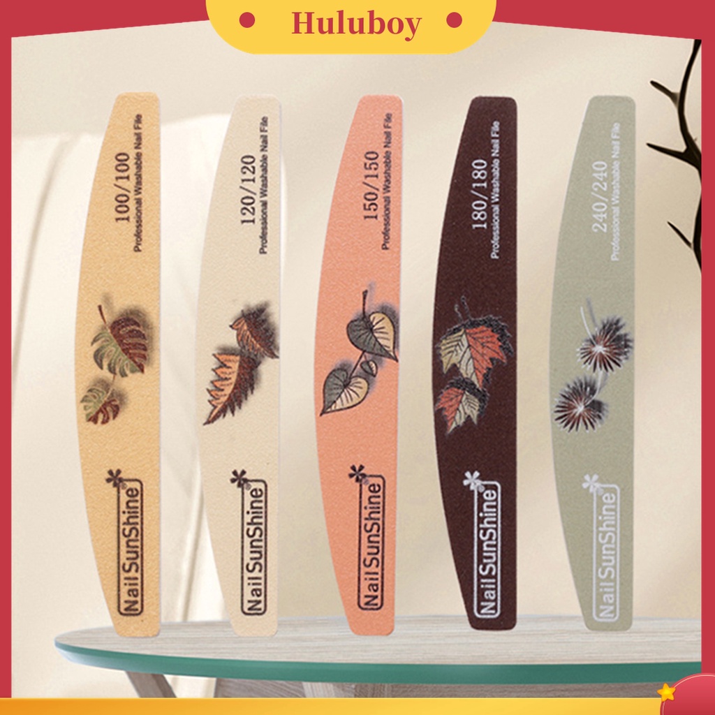 Huluboy Huluboy♡ 5pcs / Set File Kikir Kuku Bentuk Bulan Sabit / Daun Permukaan Frosted Untuk Manicure