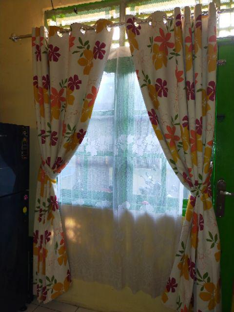 Gorden Jendela Pintu Blackout Bunga Sakura Blue Orange Gordyn Tirai Rumah Minimalis Murah