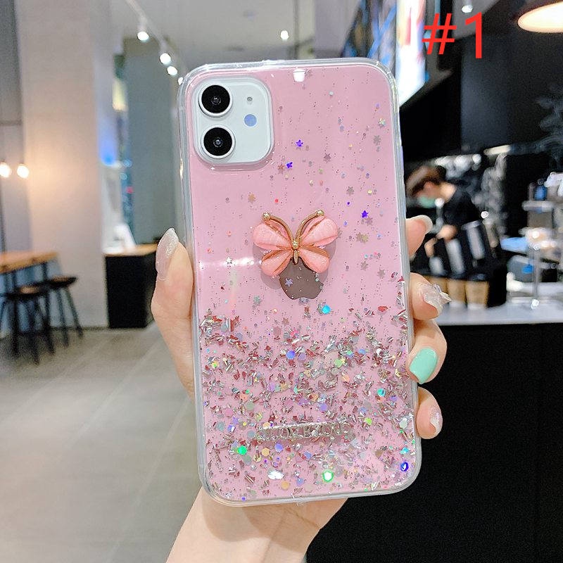 Pretty Metal Crystal Butterfly Silicone Soft Case HP OPPO A95 A74 A36 A96 Realme C20 C21 8 9i Reno 7Z VIVO V20 V21E Xiaomi Redmi Note 10 11 Pro