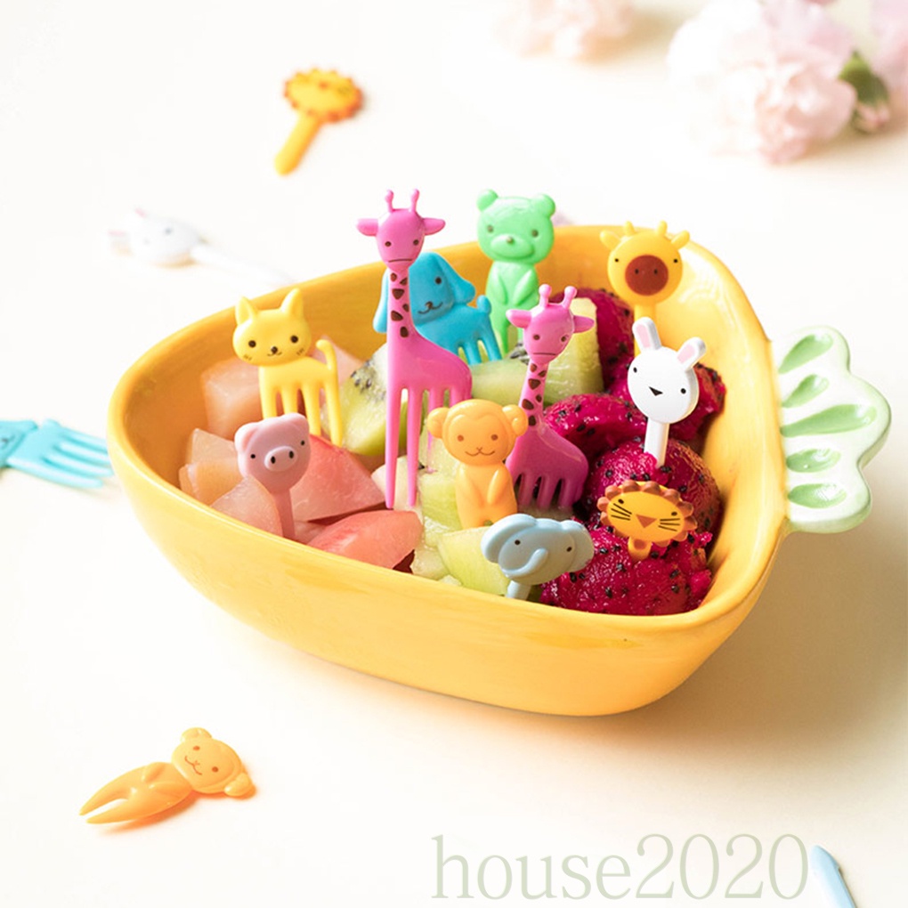 [house2020]10pcs Animal Fruit Fork Mini Cartoon Children Snack Cake Dessert Food Fruit Pick Toothpick Lunches Decor Random Color