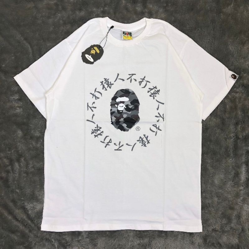 TSHIRT KAOS BAJU A BATHING APE BAPE CAMO KANJI GREY WHITE LIKE ORI