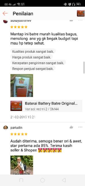 Baterai Battery Batre Original Xiaomi Redmi 1 / Redmi 2 / 2A / 2S / 2 Prime / BM40 / BM41 / BM44 /