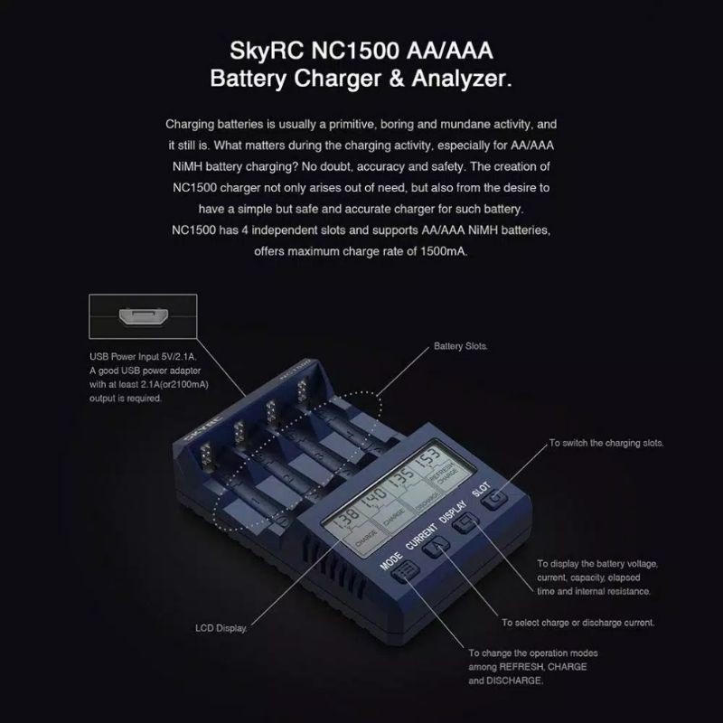 SKYRC NC1500 CHARGER DISCHAGER 4SLOT FOR BATERAI AA / AAA Ni-MH