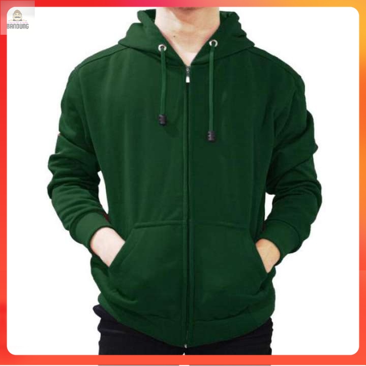 Barangsae - Jaket Zipper Hoodie Polos Hijau Botol - Jaket Polos Hijau Botol - Jaket Hoodie Polos Pri