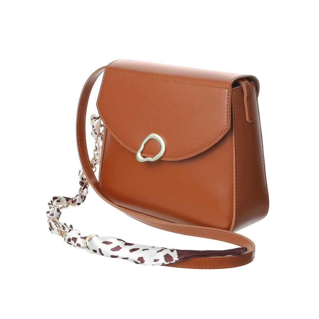 MINISO OFFICIAL Flap crossbody bag with Silk like scarf and chain / tas selempang miniso original mu