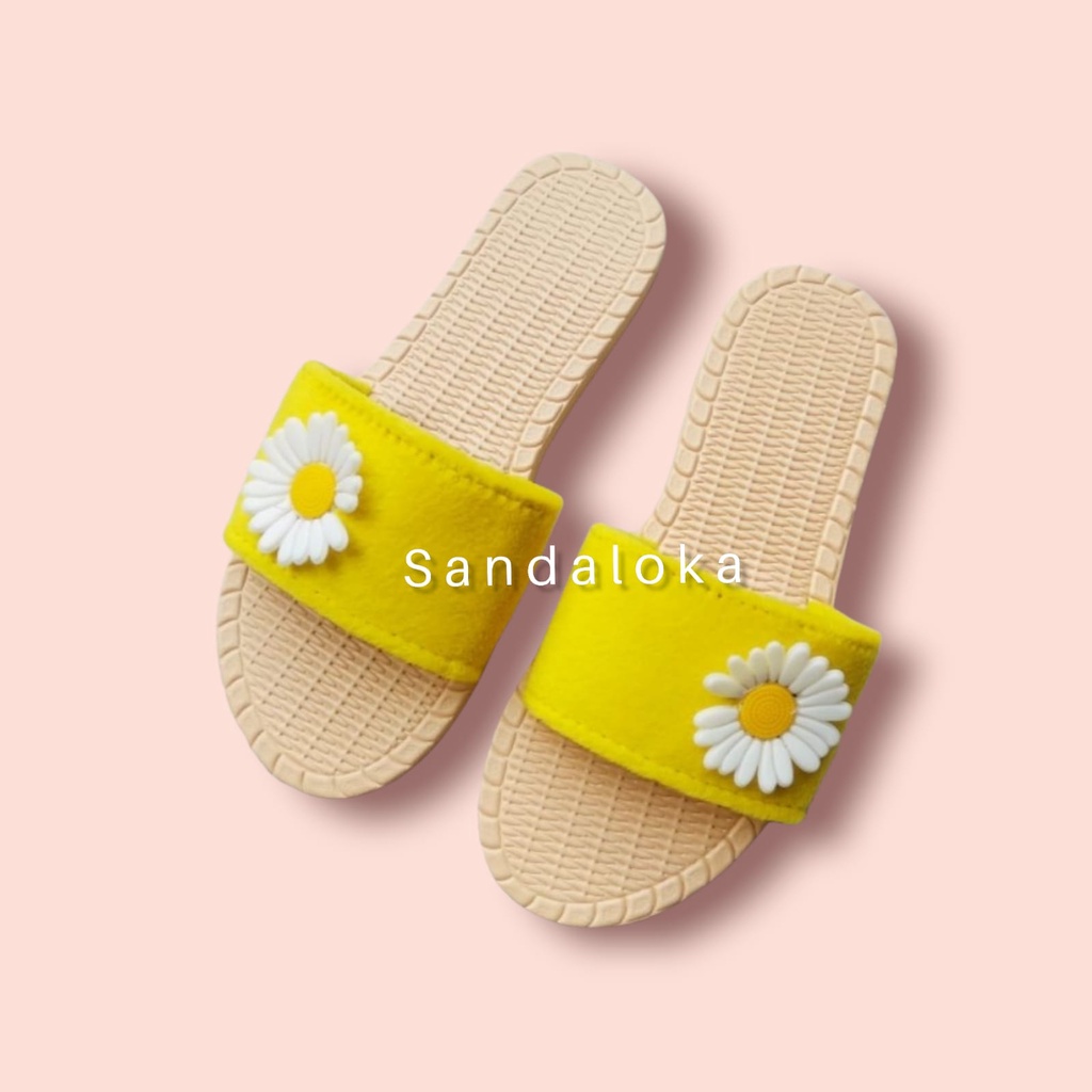 Sandal Wanita Suede Etnik Model Bunga | Bungan Matahari | Flowers