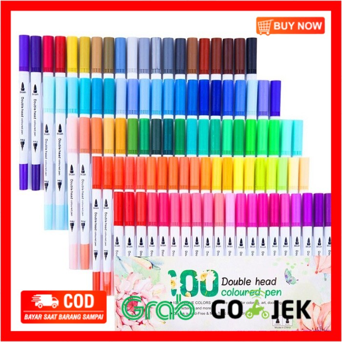 

(BISA COD) 100 Colors Dual Tip Brush Marker Pen Magicfly Watercolour Lukis Sketsa