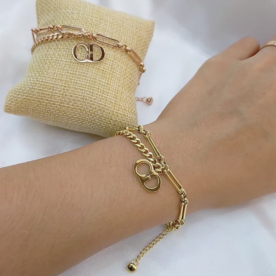Gelang Rantai Wanita cd Rose Gold & Gold Impor Ori Titanium Anti Karat GT988