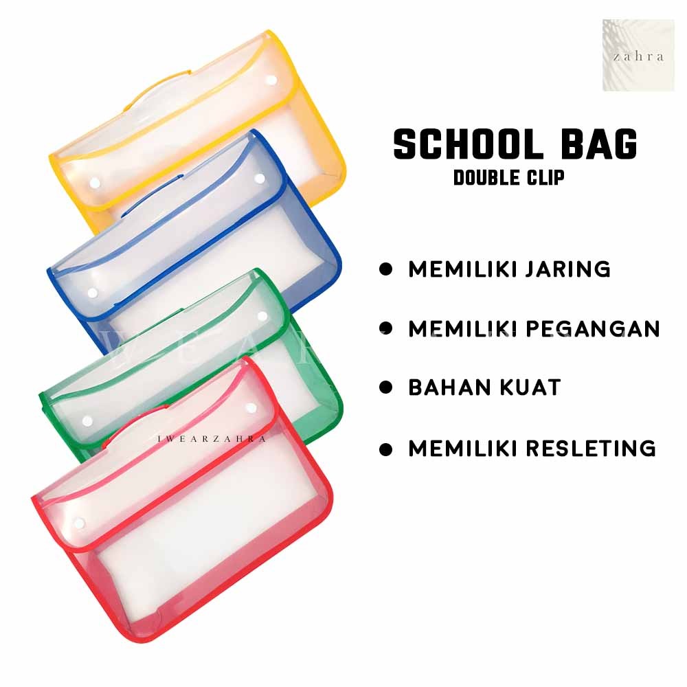 SCHOOL BAG -  Tas Folder File Map Dokumen Model Transparan High Quality Perlengkapan Kantor Alat Tulis Anak Sekolah