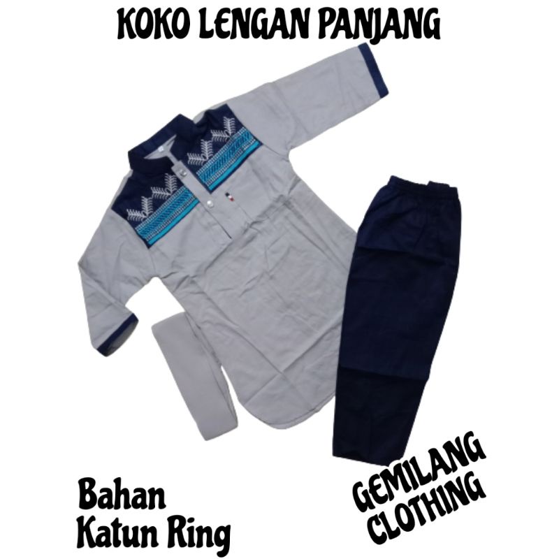 KOKO BORDIR PANJANG // SET KOKO BAHAN KAIN RING ANAK LAKI-LAKI USIA 1 SAMPAI 12 TAHUN // GEMILANG CLOTHING