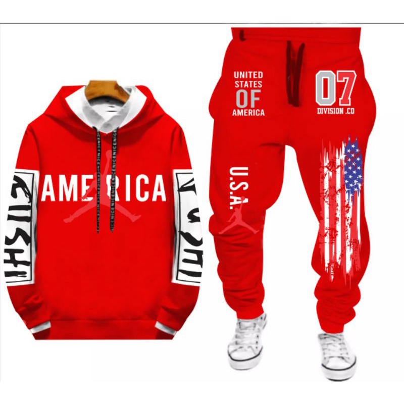 BAJU STELAN PRIA SETELAN AMERICA COWOK HOODIE + CELANA JOGGER