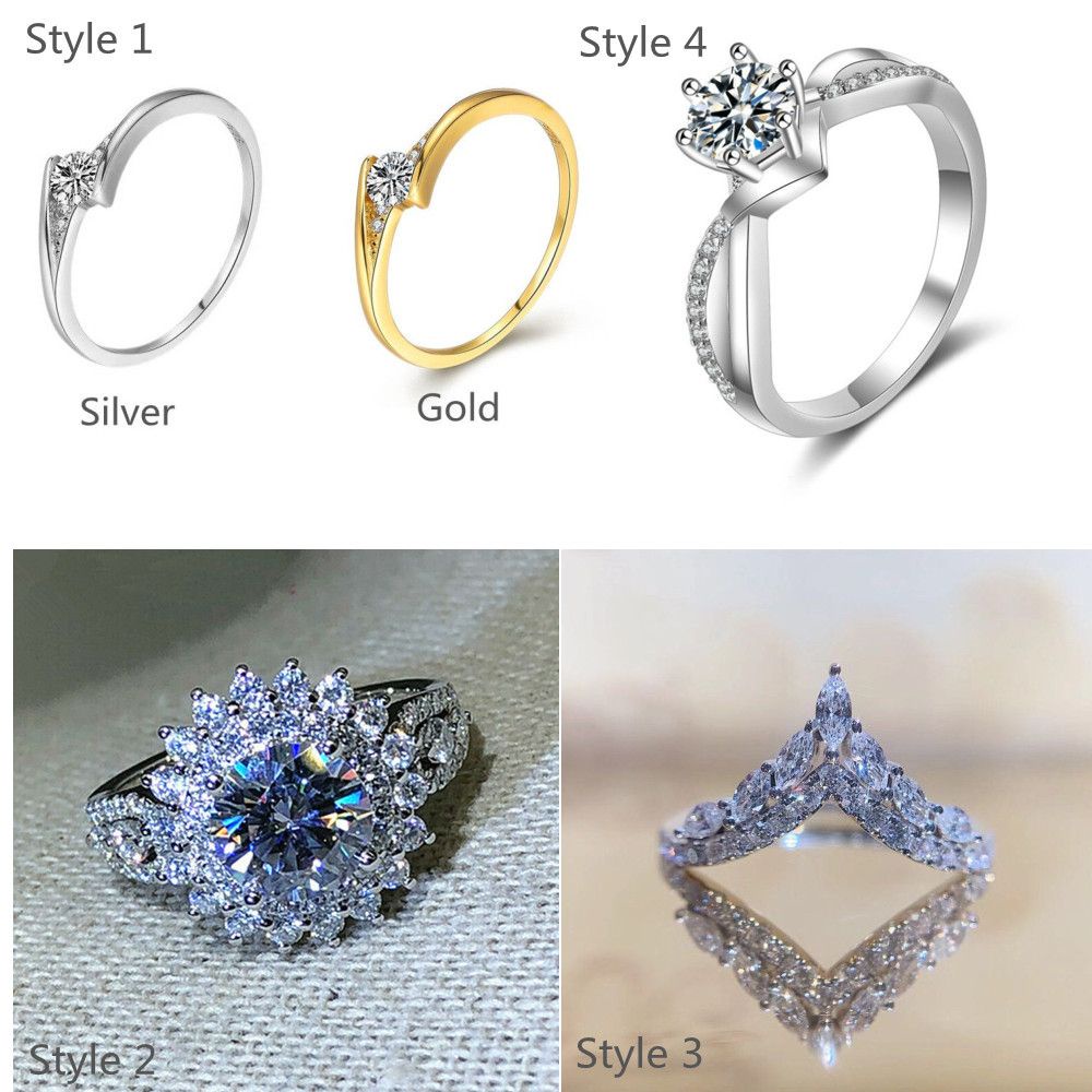 Cincin Berlian Bulat Bahan Alloy Ukuran 5-10 Warna-Warni Gaya Klasik Untuk Wanita