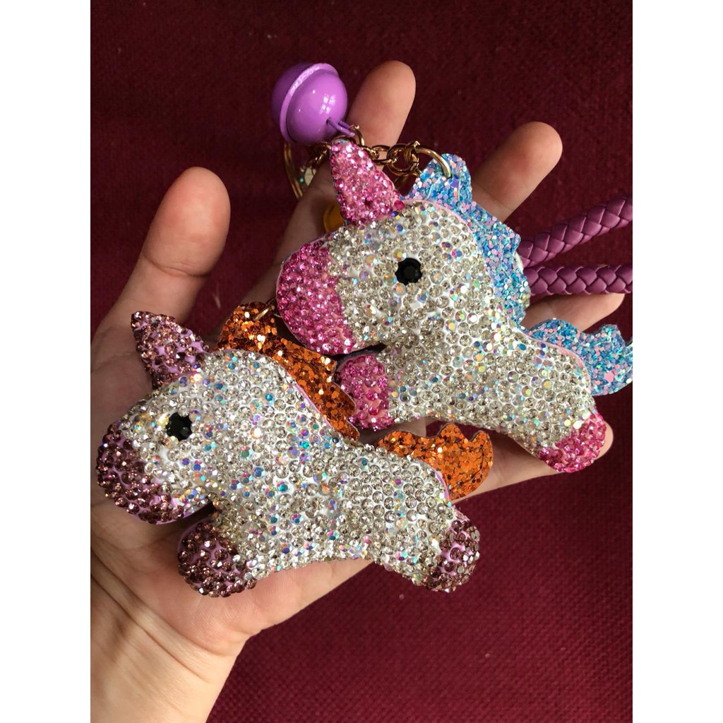  Gantungan  tas  kristal bentuk Unicorn crystal bag charm 