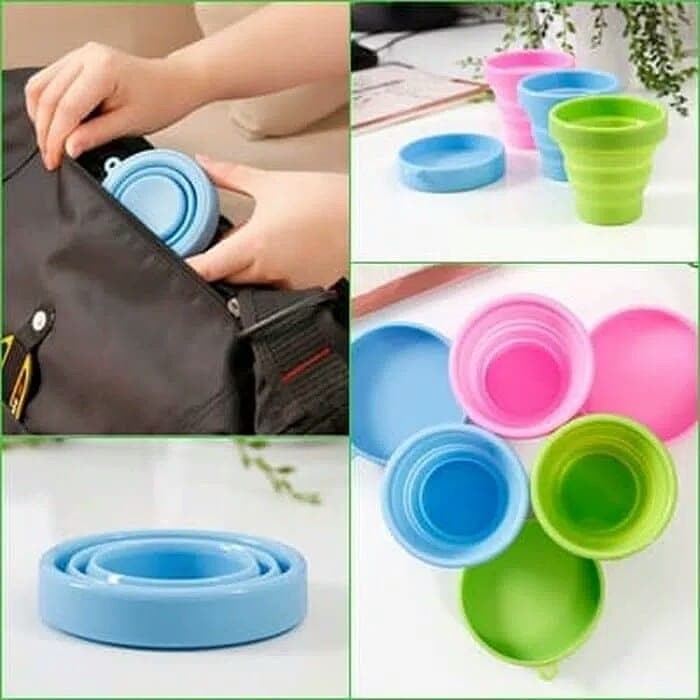 GELAS TARIK SILICONE PORTABLE TRAVEL CUP GELAS LIPAT SILIKON CANGKIR