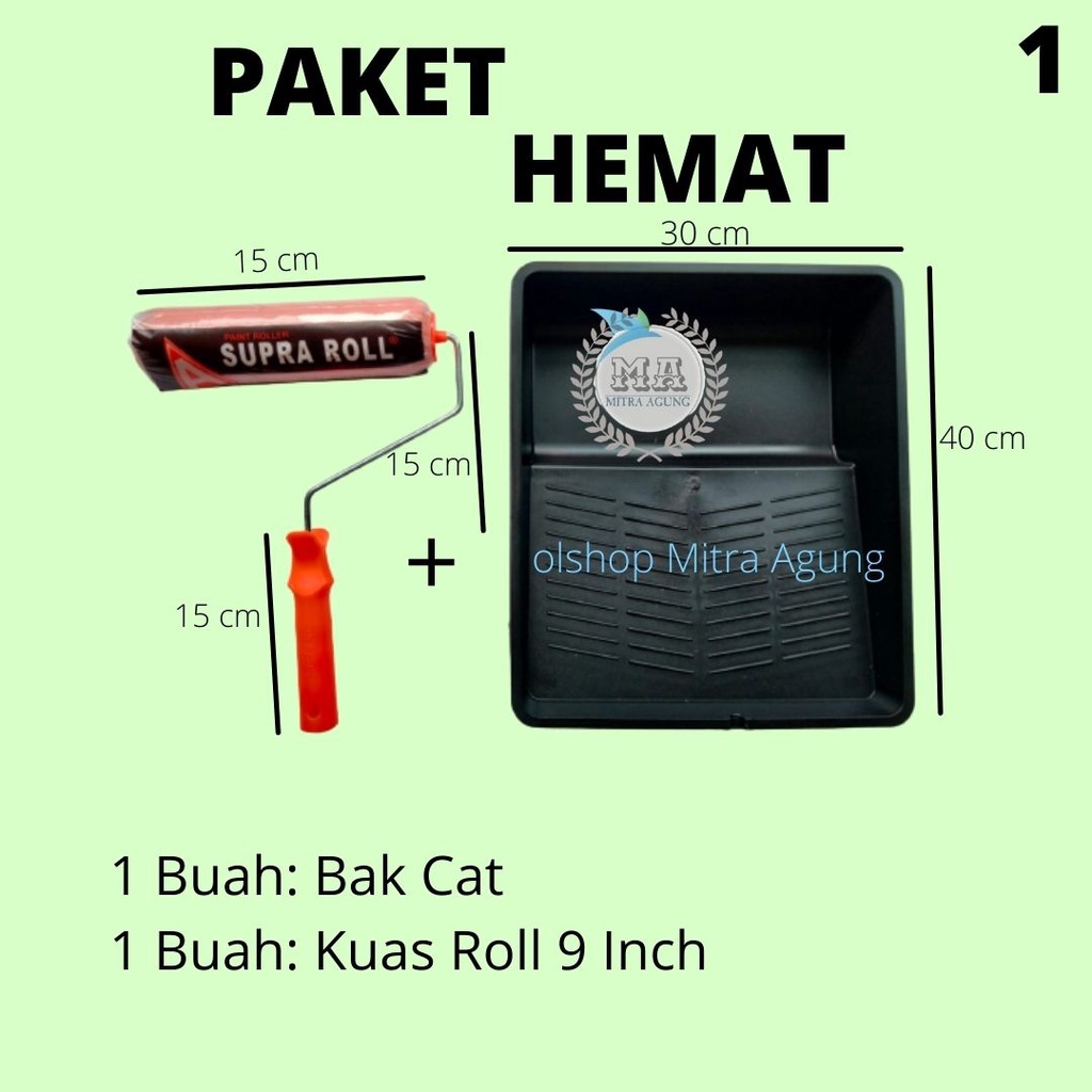 PAKET KUAS BAKCAT KUAS ROL ROLL 9&quot; inch CAT TEMBOK  / GAGANG + BULU ROLL CAT/ KUAS CAT CABUT