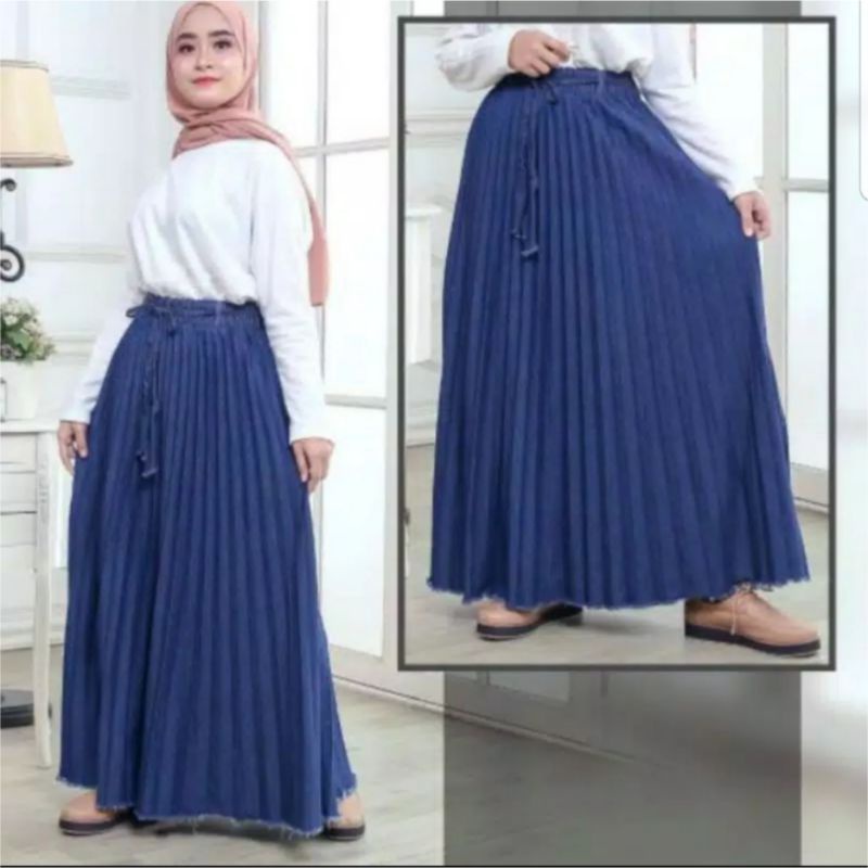 ROK PLISKET JEANS | JEANS WASH PLISKET | ROK PAYUNG PLISKET | JEANS PLISKET UMBRELLA BAWAH