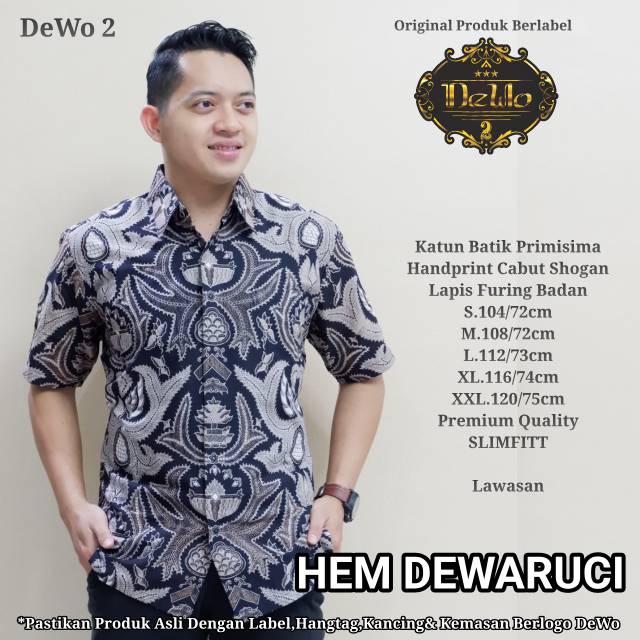 Batik Dewo - Dewaruci - Hem Batik Pria - Katun Batik Primishima - Handprint Cabut Shogan - Original