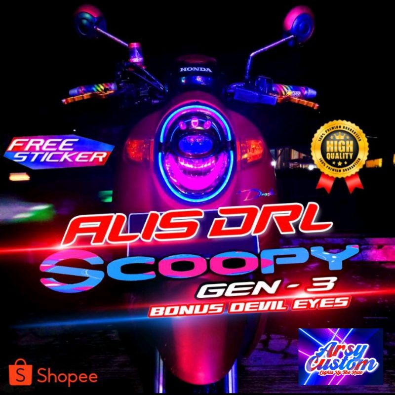 LAMPU ALIS LED SCOOPY DONAT 2017 2018 2019 GEN 3 BONUS DEVIL EYES