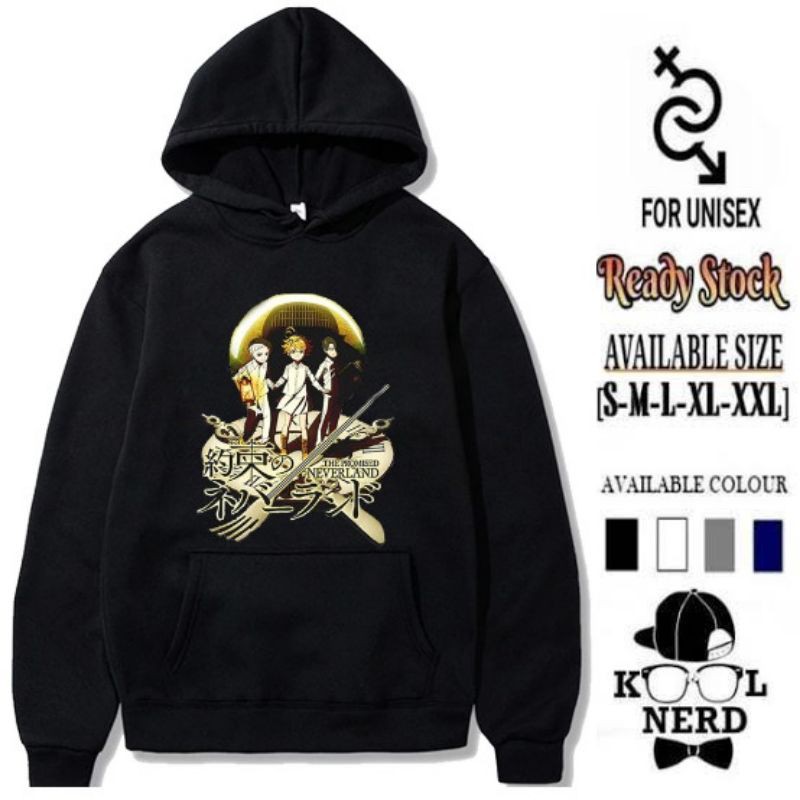 HOODIE SWEATER YAKUSHOKU NEVERLAND ANIME THE PROMISE NEVERLAND 3 SEKAWAN NORMAN - EMMA - RAY KEREN