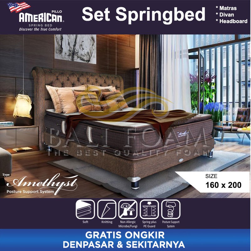 Set Kasur Matras American Pillo Spring Bed Type Amethyst 160