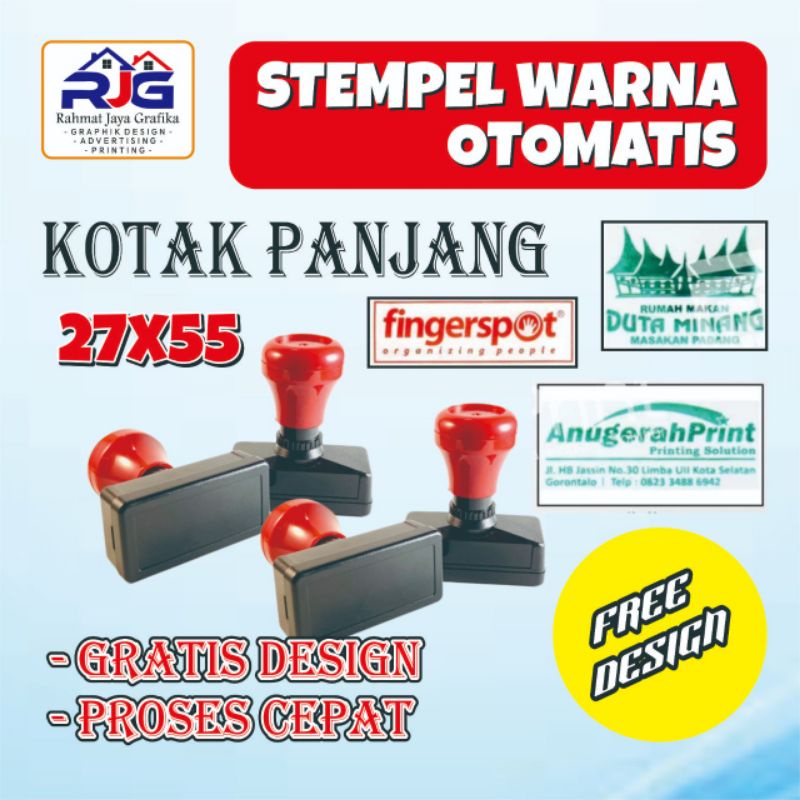 

Stempel Flash Otomatis Warna Custom/Nama/Logo Kotak Panjang 27x55 Murah