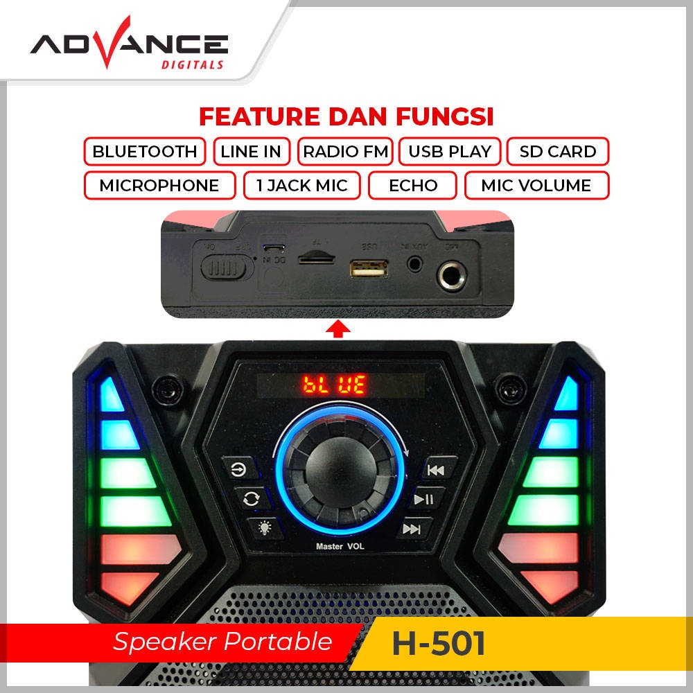 【READY STOCK】 Advance 5&quot; Dual Speaker H501 Bluetooth Free 1 Mic Portable USB Radio 4000Mah Charge