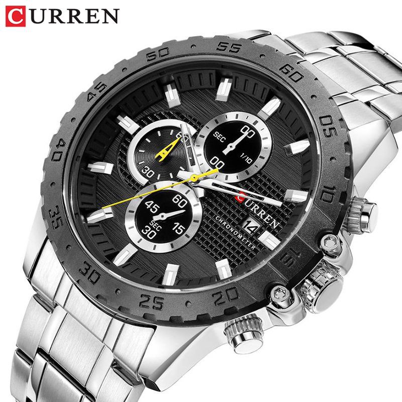 CURREN 8334 Jam Tangan Pria Analog Stainless Steel Chronograph Aktif WATCHKITE WKOS