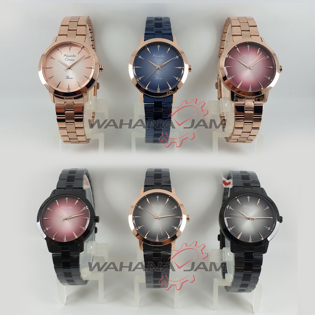 Alexandre Christie AC 2975 BH / Jam Tangan Wanita AC2975 Alexander Cewek Rantai Steel Rosegold Hitam