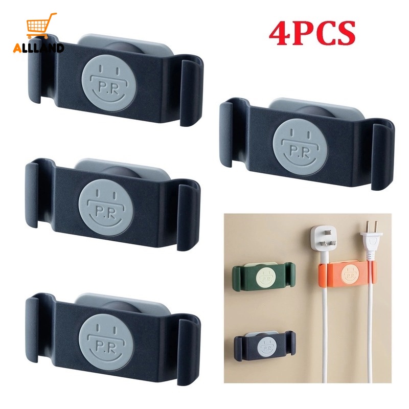 4pcs / Set Bracket Holder Power Plug / Kabel Data Bahan ABS Dapat Diputar Dengan Perekat