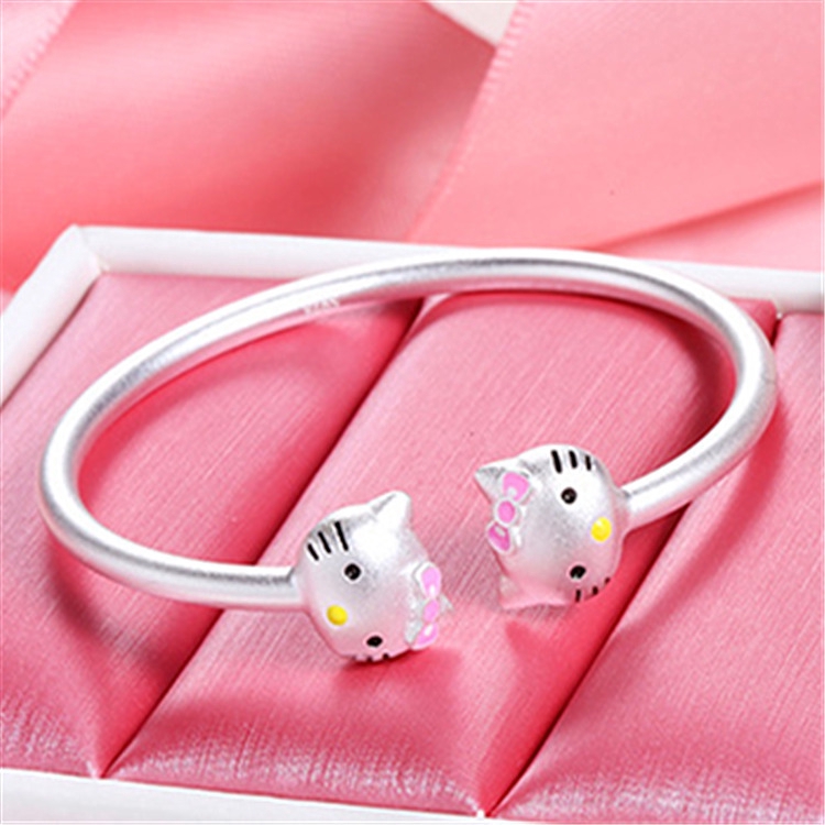 Hello Kitty 925 Silver Bangle Bracelet Child Hand Jewellery