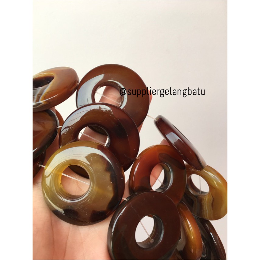 Batu alam cincin donat CARNELIAN COKLAT 6 x 6cm kalung liontin bandul bahan gelang grosir supplier