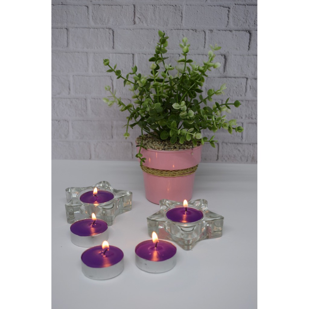 BENCO Tempat Lilin Motif Bintang Candle Holder Glass Star With 10 Pcs Lilin Untuk Candlelight Dinner