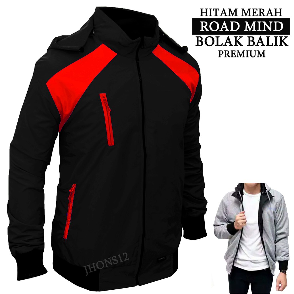 JAKET BOLAK BALIK 2IN1 ROAD MIND PREMIUM LIMITED JAKET PARASUT JAKET MOTOR PRIA WANITA ML XL XXL-RO HITAM MERAH