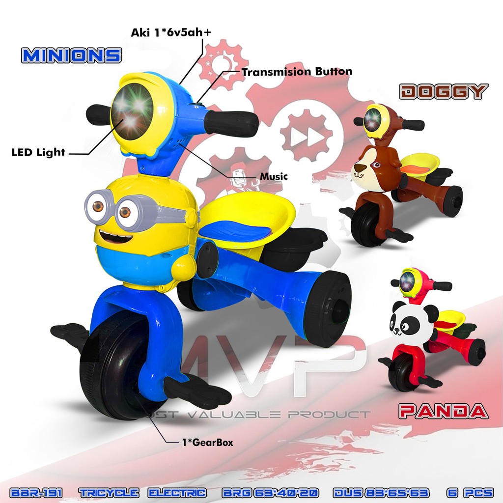 PROMO BBR191 Sepeda Anak Roda Tiga Tricycle Bike Mainan Motor Motoran Aki Minion Doggy MVP