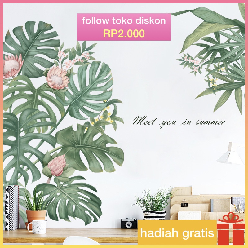 grosir wallsticker / wall stiker dinding pvc transparan （60cm*90cm）daun mostera besar dekorasi wallp